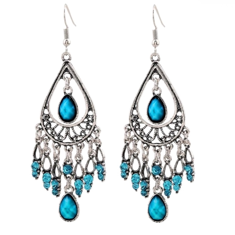 Boho Chic Silver and Turquoise Statement Earrings